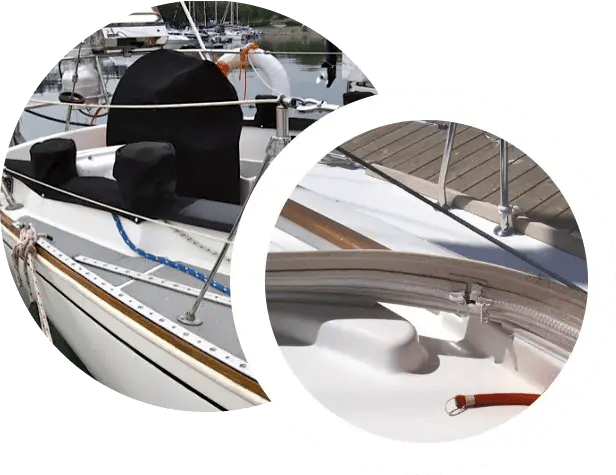 collage showing boat canvas accessories